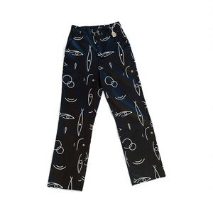 Black Pants with Abstract White Print
